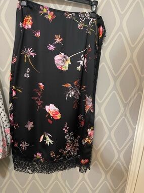 Victoria's Secret Black Satin skirt with Floral Print